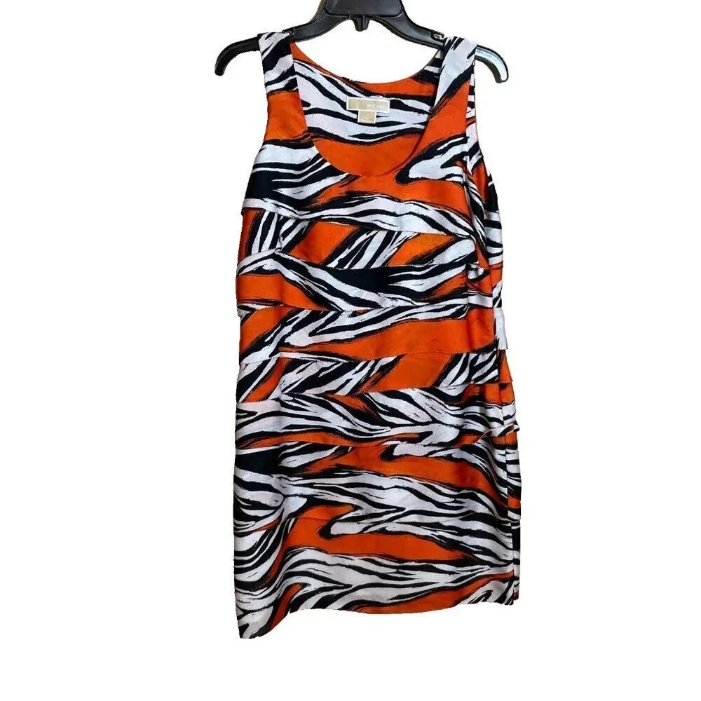 Michael Michael Kors Mini Dress Womens Size 12P‎ Orange Sleeveless Scoop Neck
